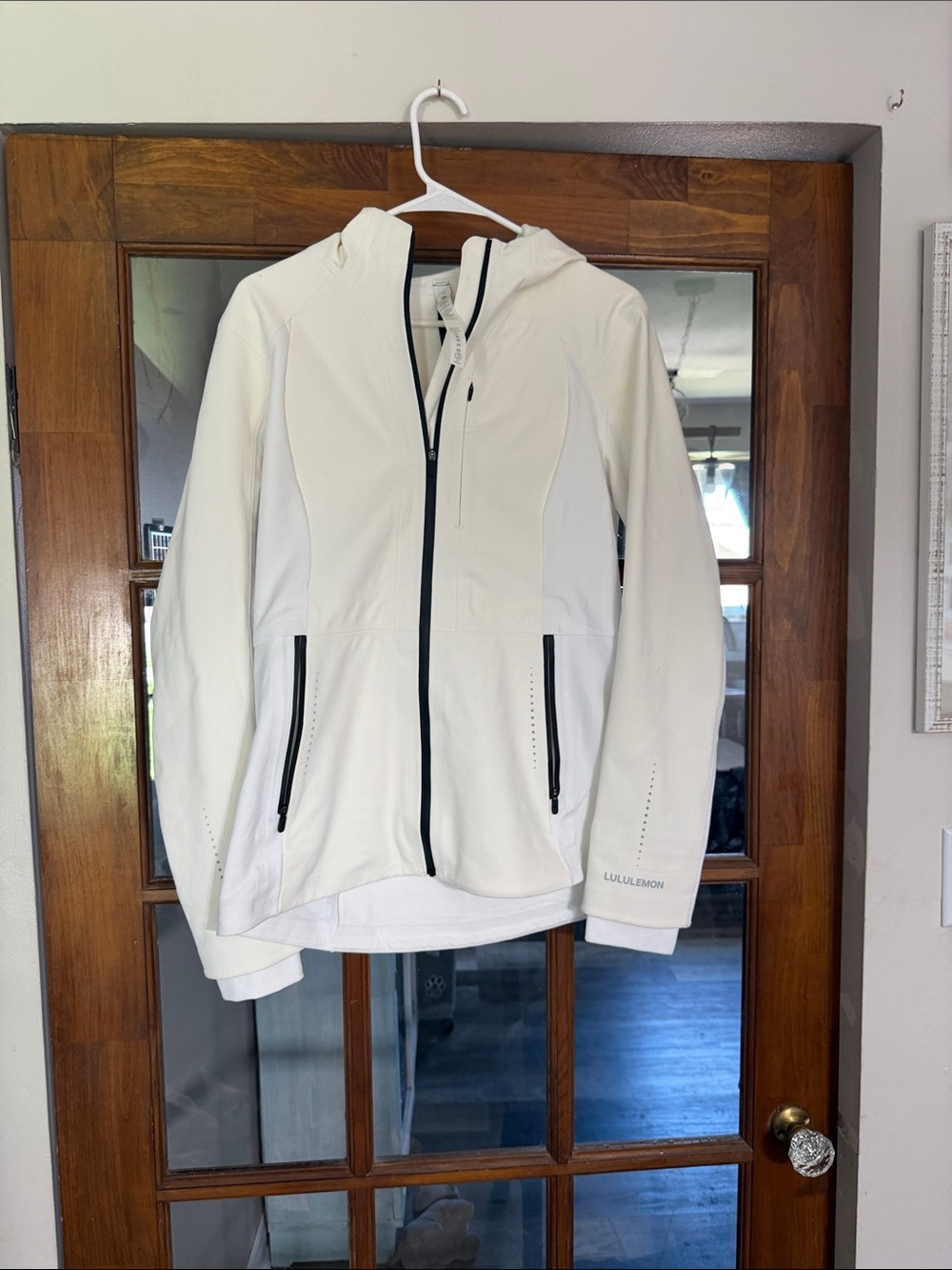 lululemon athletica White Hooded Utility Jacket with Black Zippers